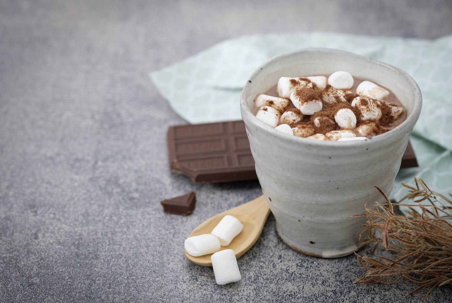 Mug of homemade hot chocolate with mini marshmallows