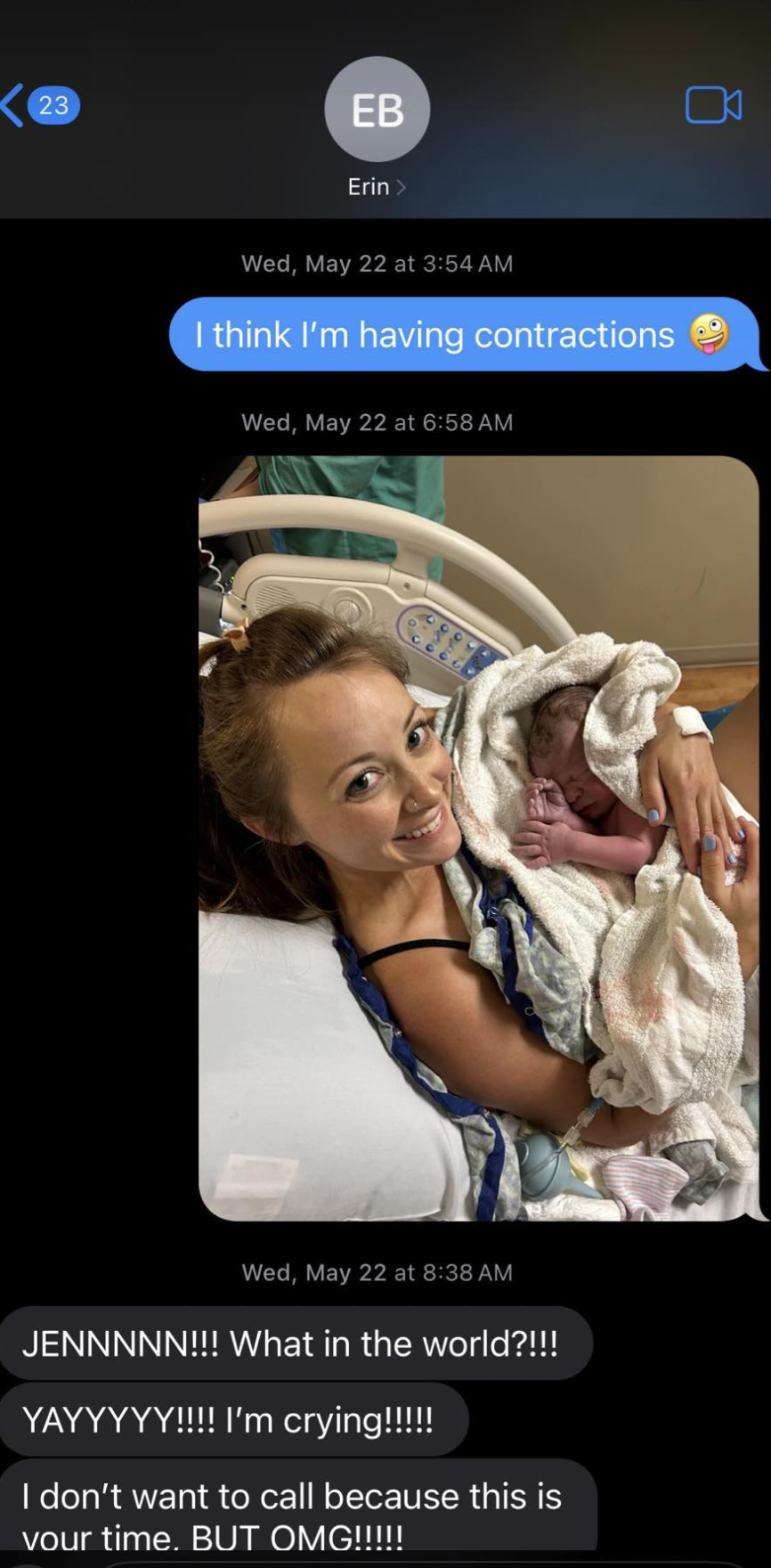 Text messages announcing a new baby's birth