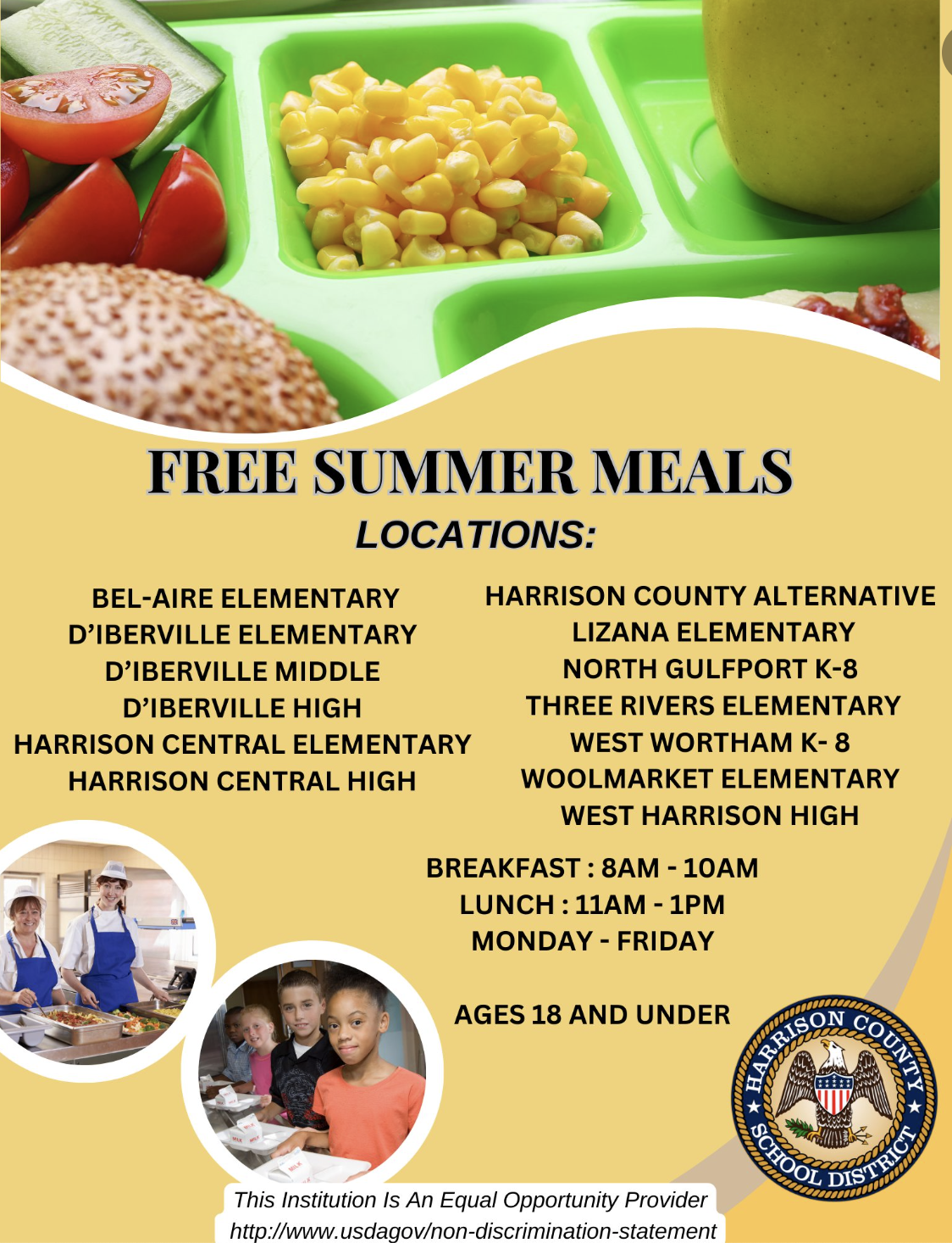 Harrison County School District free summer meals locations