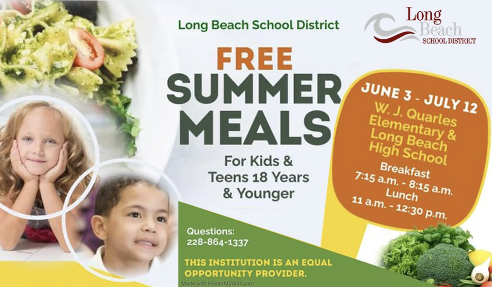 Long Beach School District free summer meals for kids flyer
