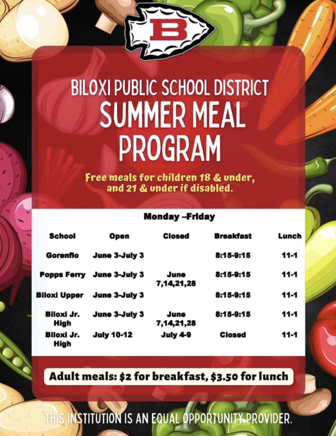 Biloxi Public School District summer meal program schedule