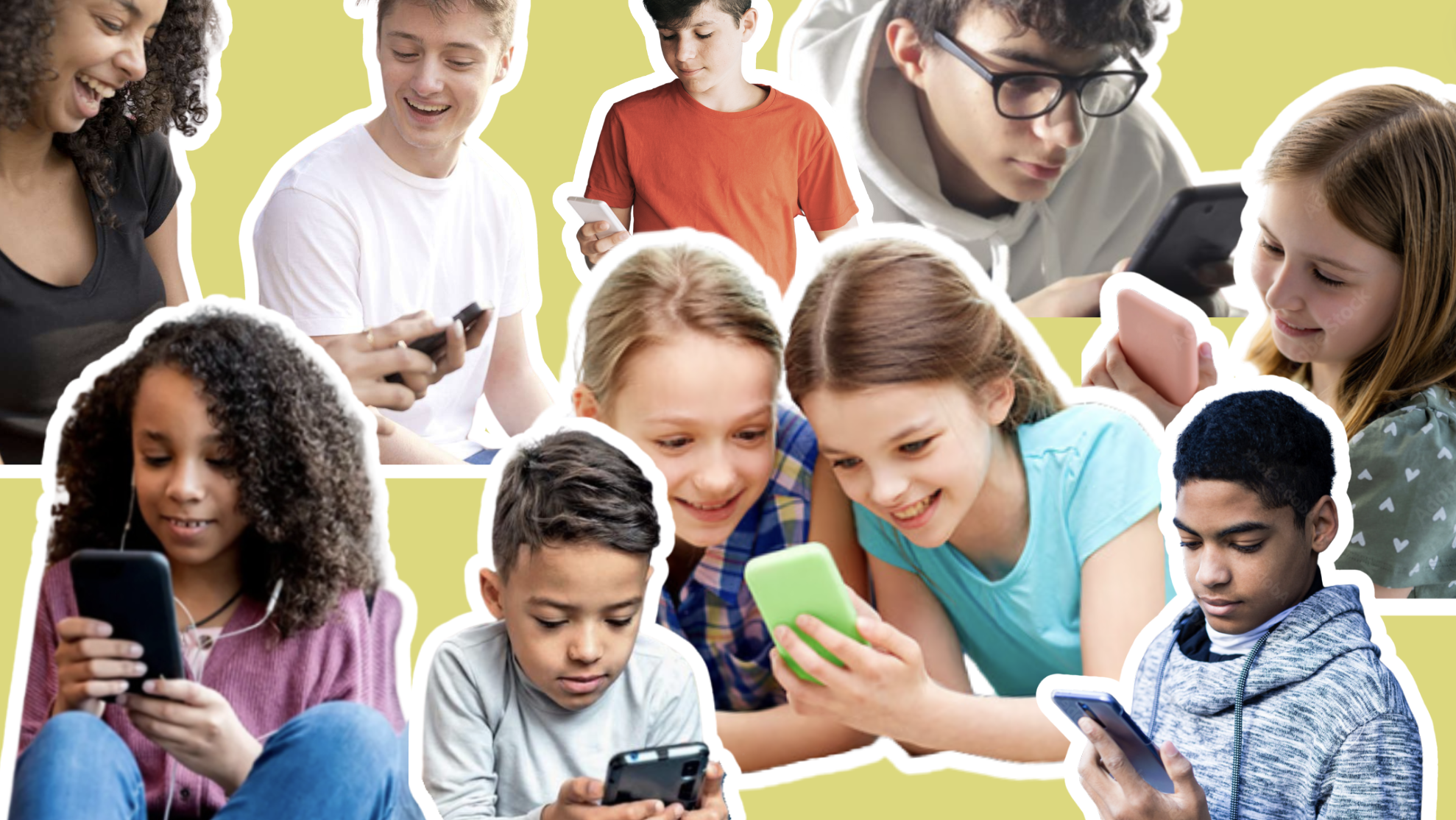 Kids and teens looking at smartphones