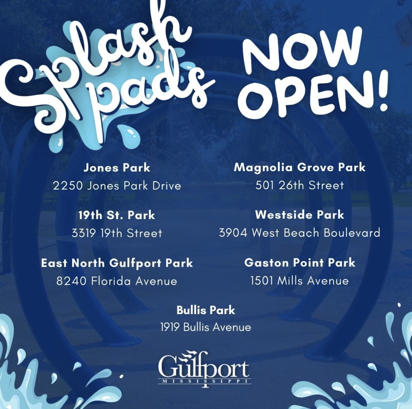 Gulfport splash pads now open, with park locations
