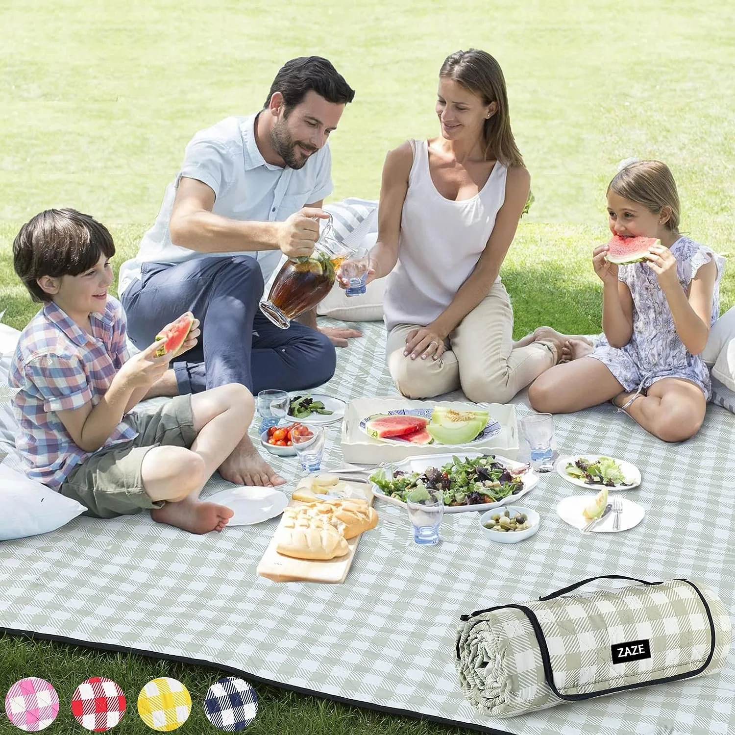 Family picnic on a blanket in the park