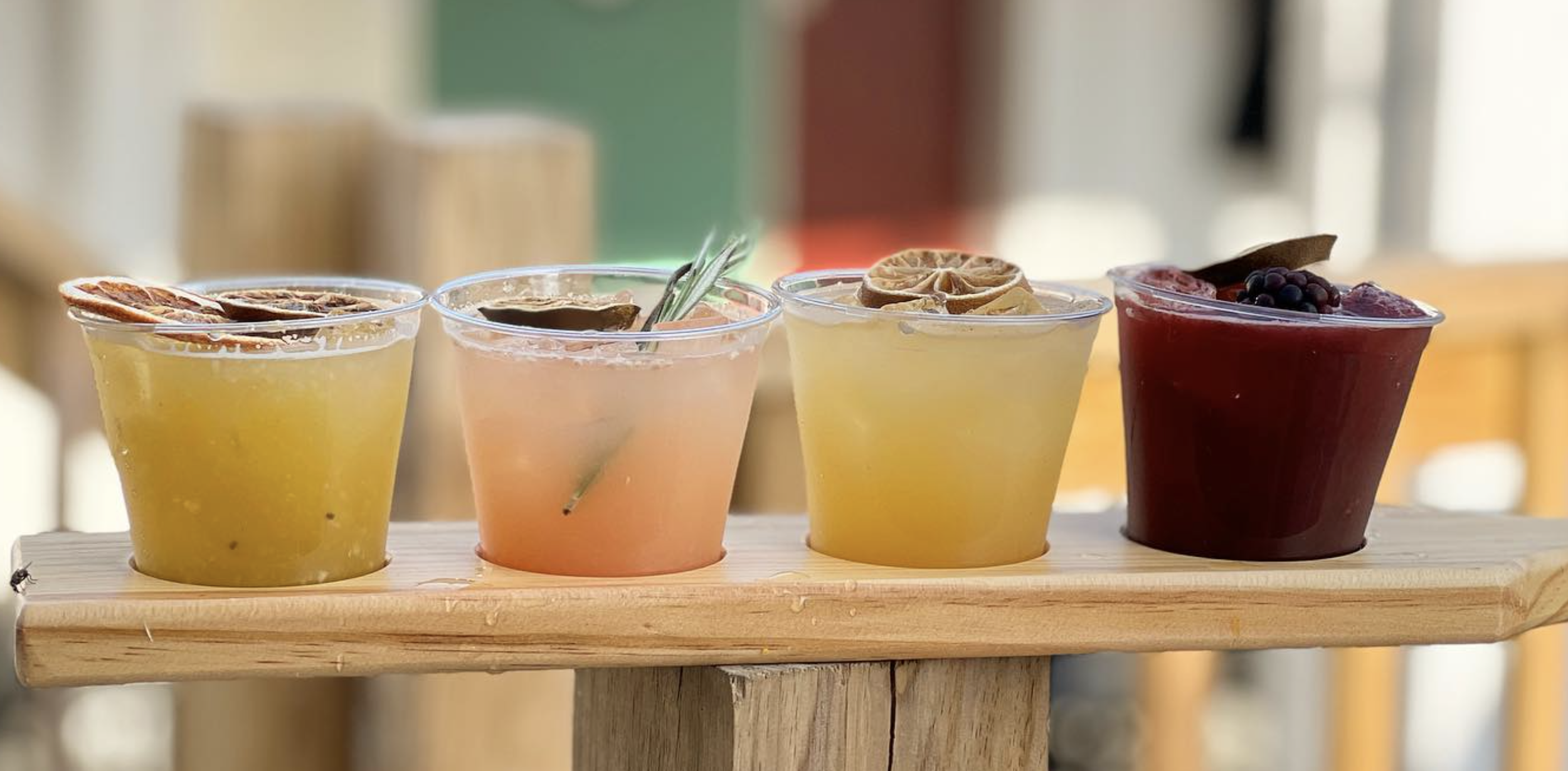 Flight of fresh drinks at The Juicy Caboosy