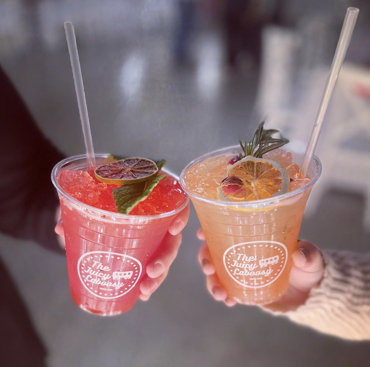 Two frozen drinks from The Juicy Caboosy