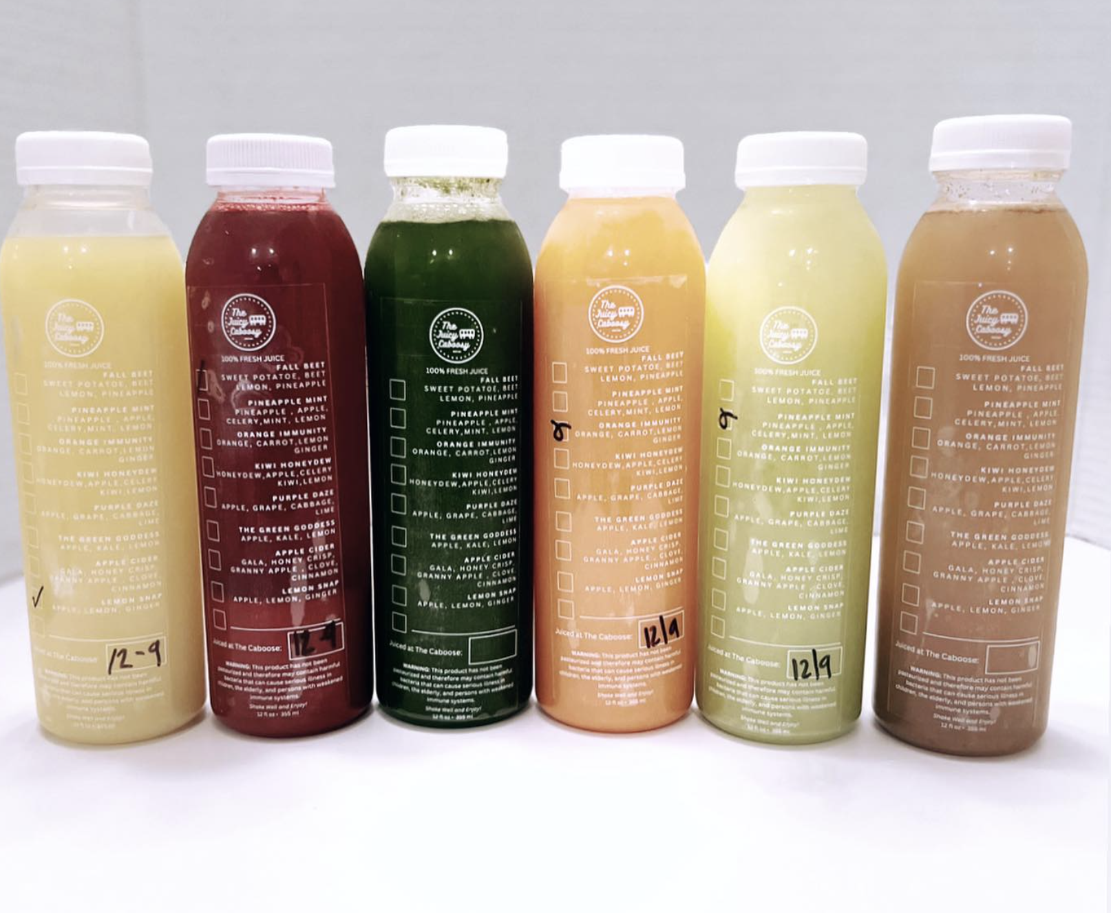 Bottled cold-pressed juices from The Juicy Caboosy