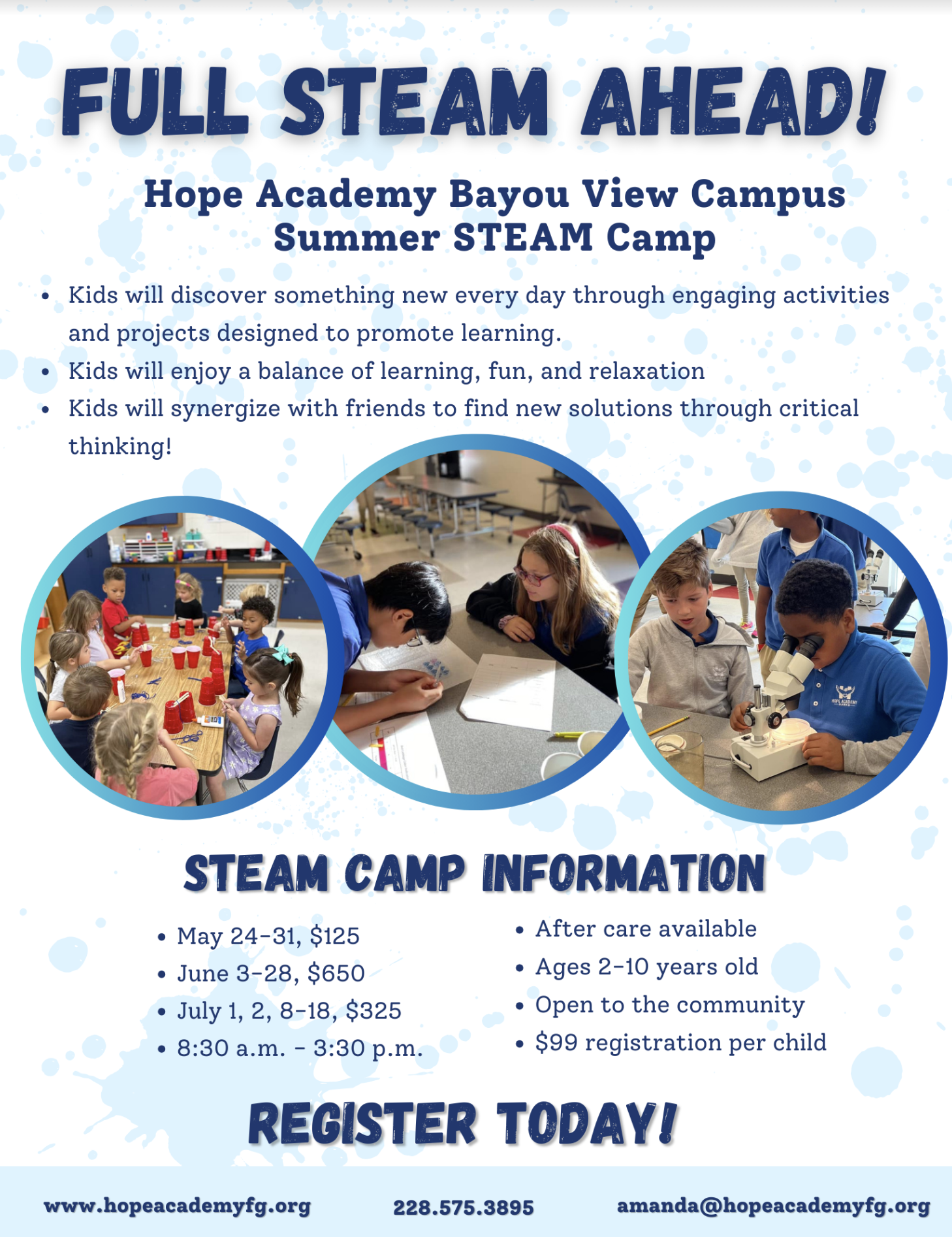 Hope Academy Bayou View summer STEAM camp flyer