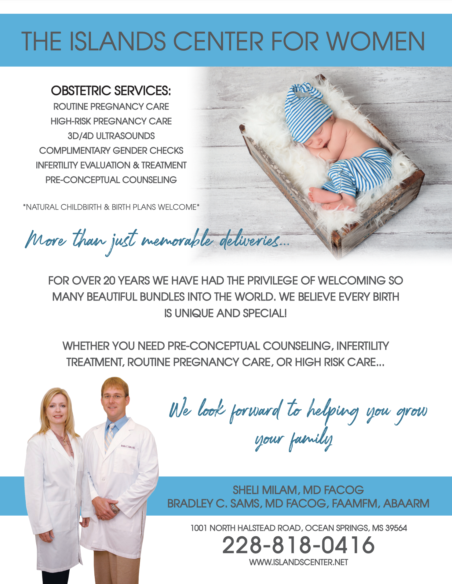 The Islands Center for Women obstetric services flyer