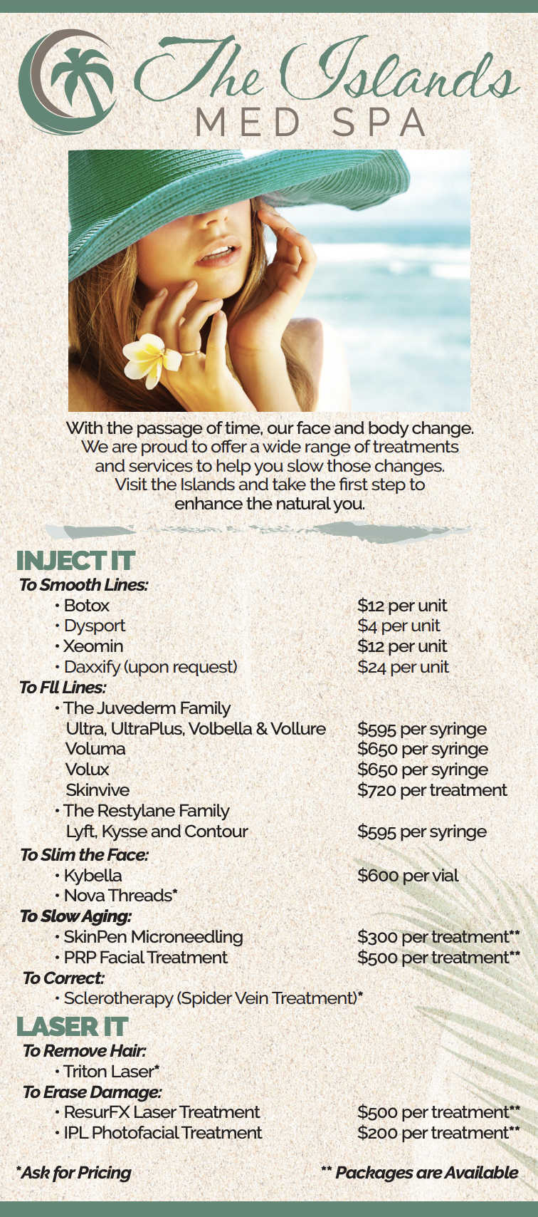 The Islands Med Spa services menu