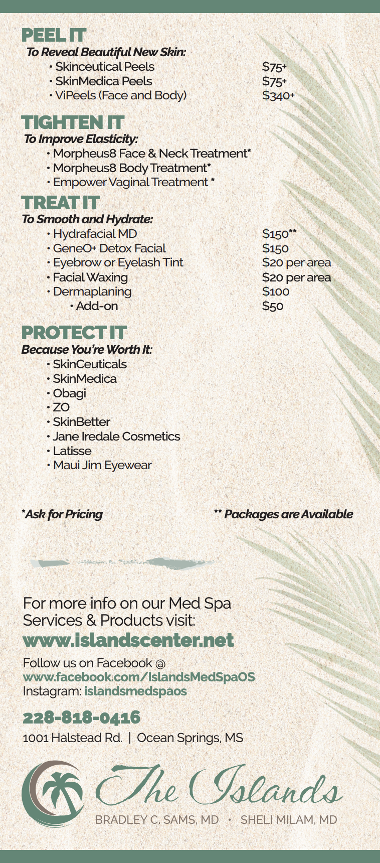 The Islands Med Spa price list