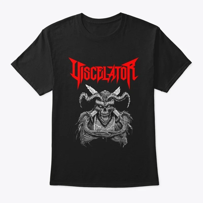 Black T-shirt with a graphic design featuring a devil-like creature with horns, a skull face, and crossed swords. The word 'VOCALATOR' is written in bold red stylized text above the graphic.