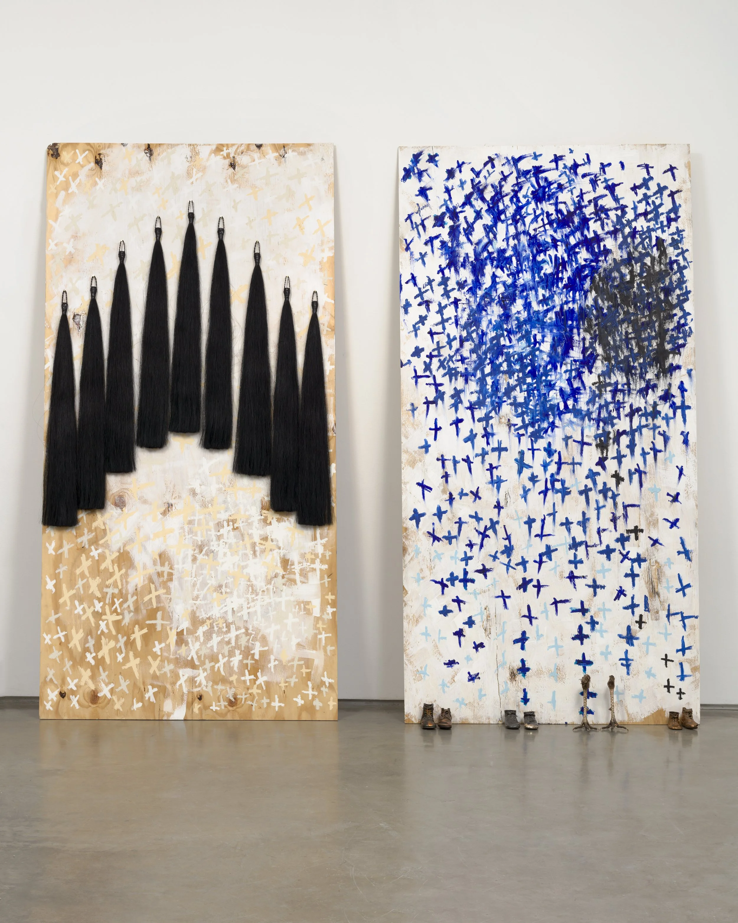 Yard Sign with Yellow and White Constellation, Yard Sign with Blue Constellation , 2019 
Mixed media on panel 
Overall dimensions: 96 x 104 inches