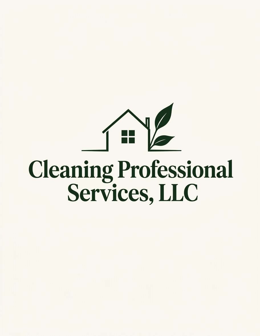 Logotipo de Cleaning Professional Services, LLC con una casa y hojas verdes.