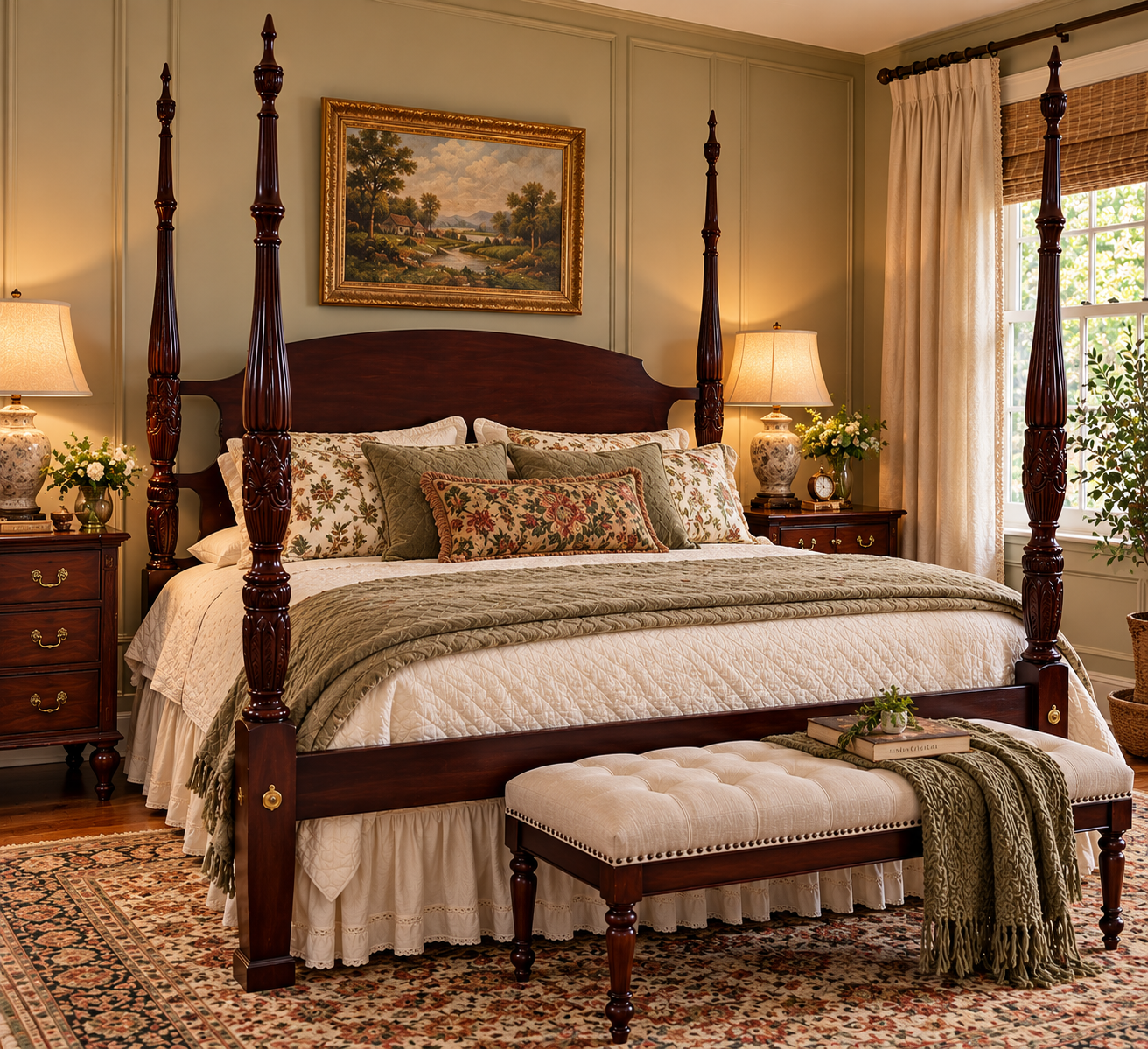 Henkel Harris Queen Rice Carved Wild Black Cherry Bed