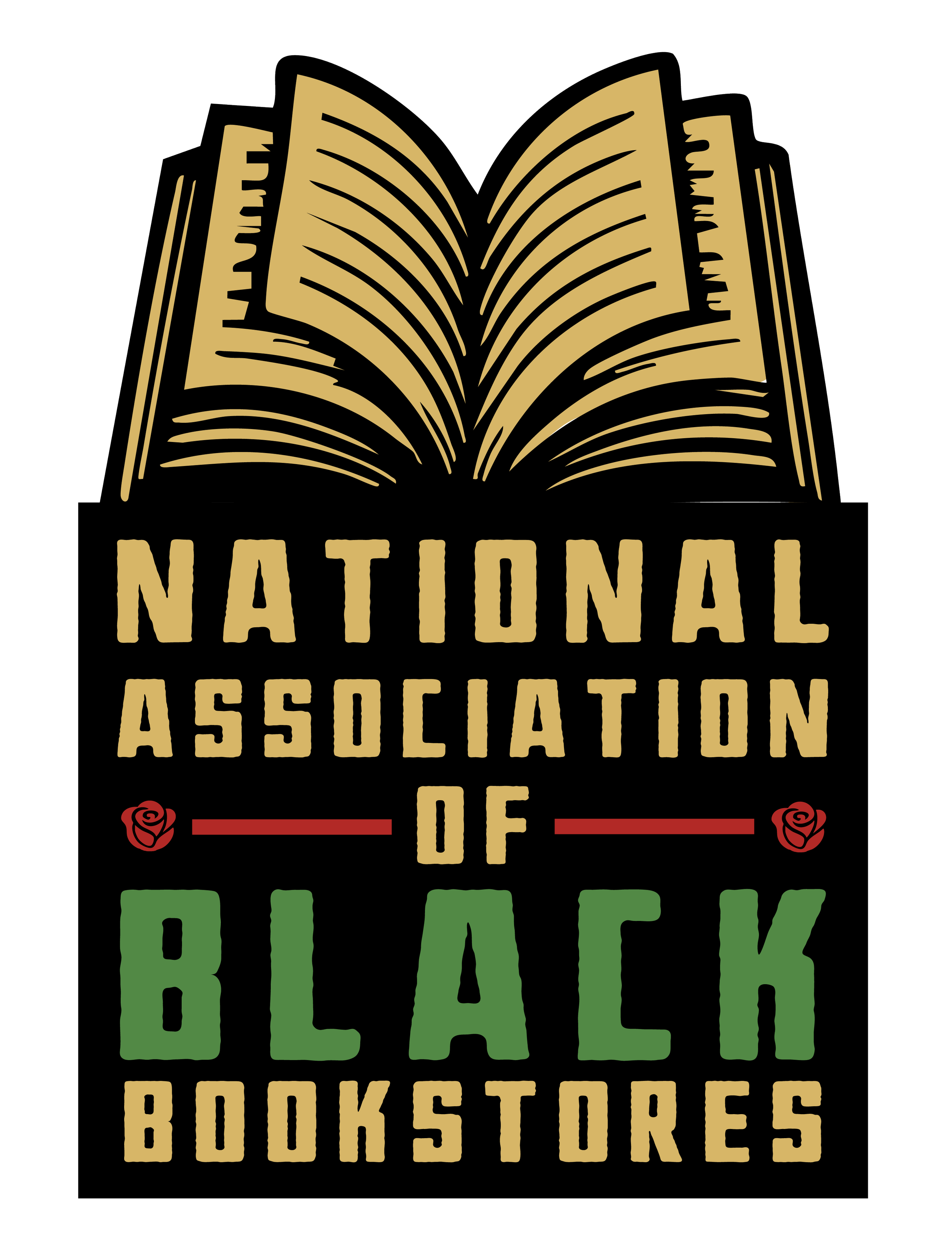 Black-and-gold graphic featuring an open book and the text “National Association of Black Bookstores.”