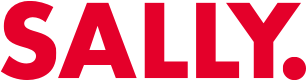 Red SALLY. logo text on a black background