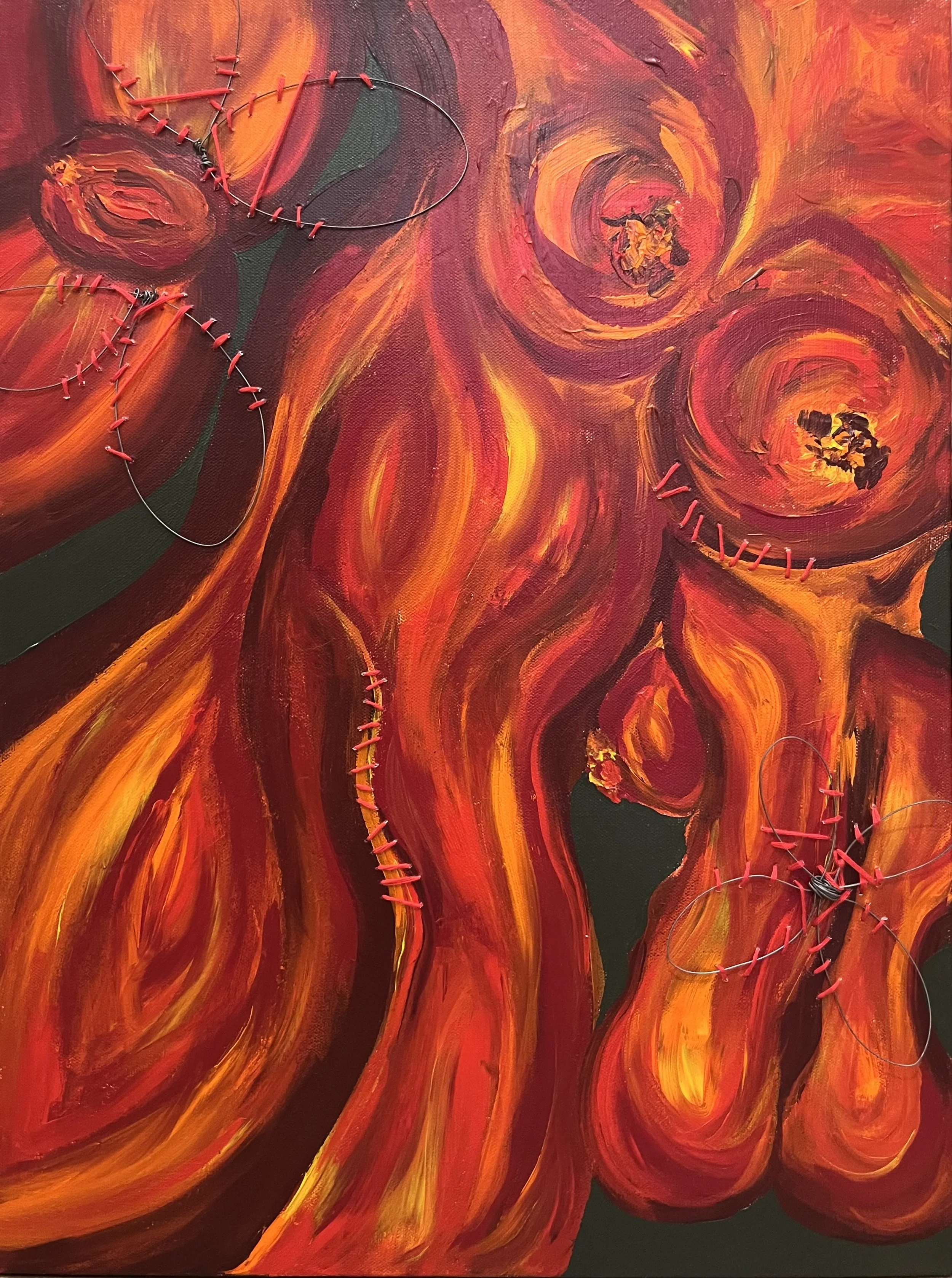 18x24 inches: “Mujerón” Acrylic, wire, and yarm on canvas (2024)