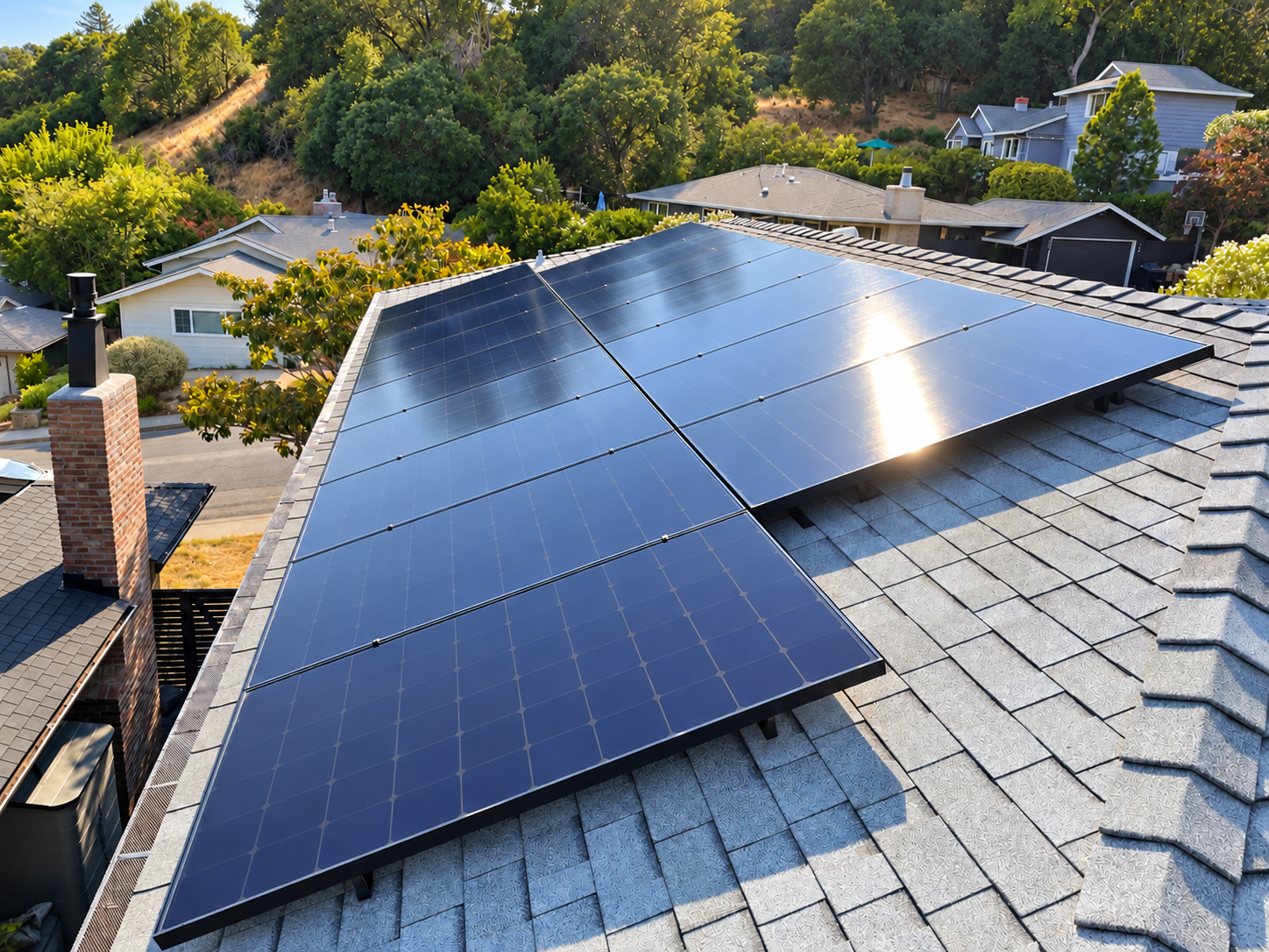 Rooftop solar on gray shingle roof, Santa Cruz County
