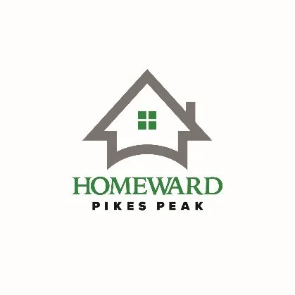 Homeward Pikes Peak logo featuring a gray house outline with a green window and green text