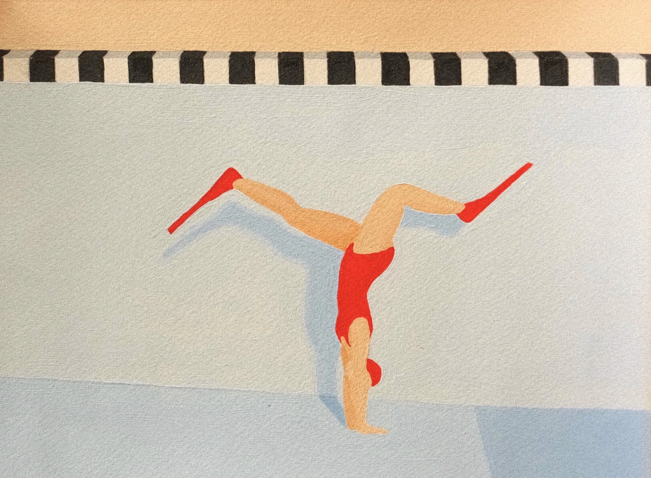 'Split Handstand.'  2026 
acrylic on paper 
34.8 x 41cm 
52 x 58cm Framed 
$1500