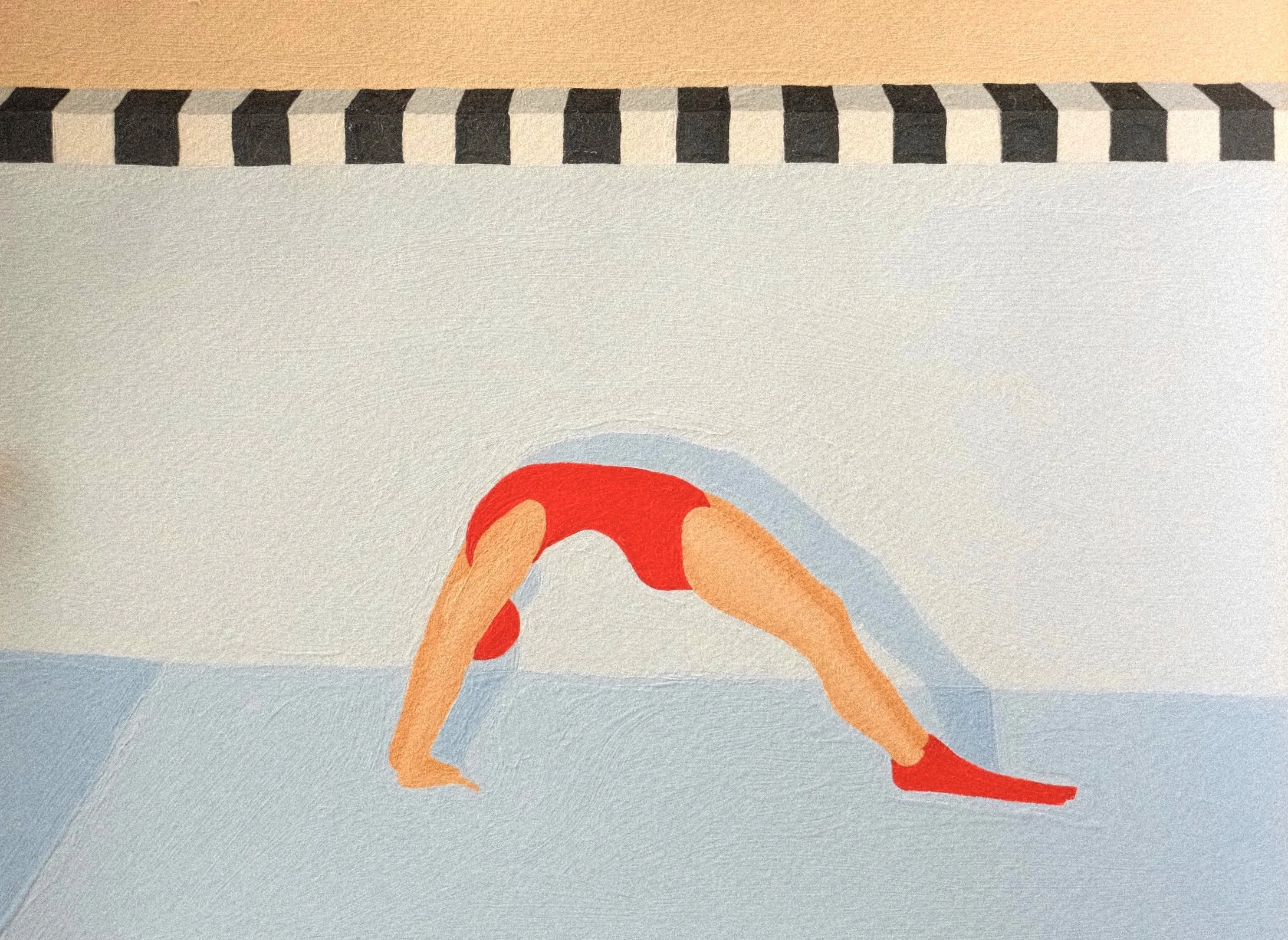'The Backbend.'  2026 
acrylic on paper 
34.8 x 41cm 
52 x 58cm Framed 
$1500