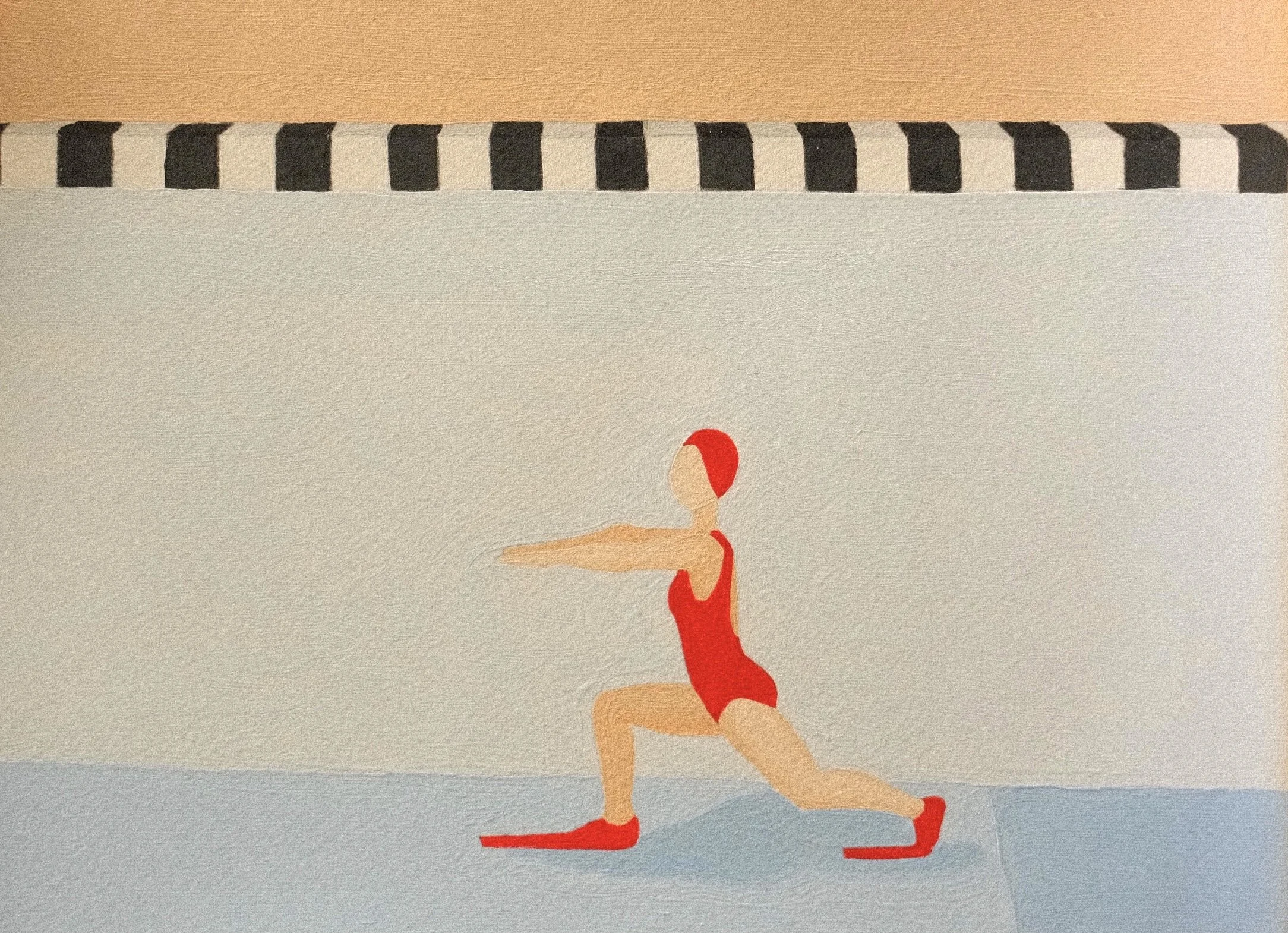 'Anjaneyasana. Until they find me.'  2026 
acrylic on paper 
34.8 x 41cm 
52 x 58cm Framed 
$1500