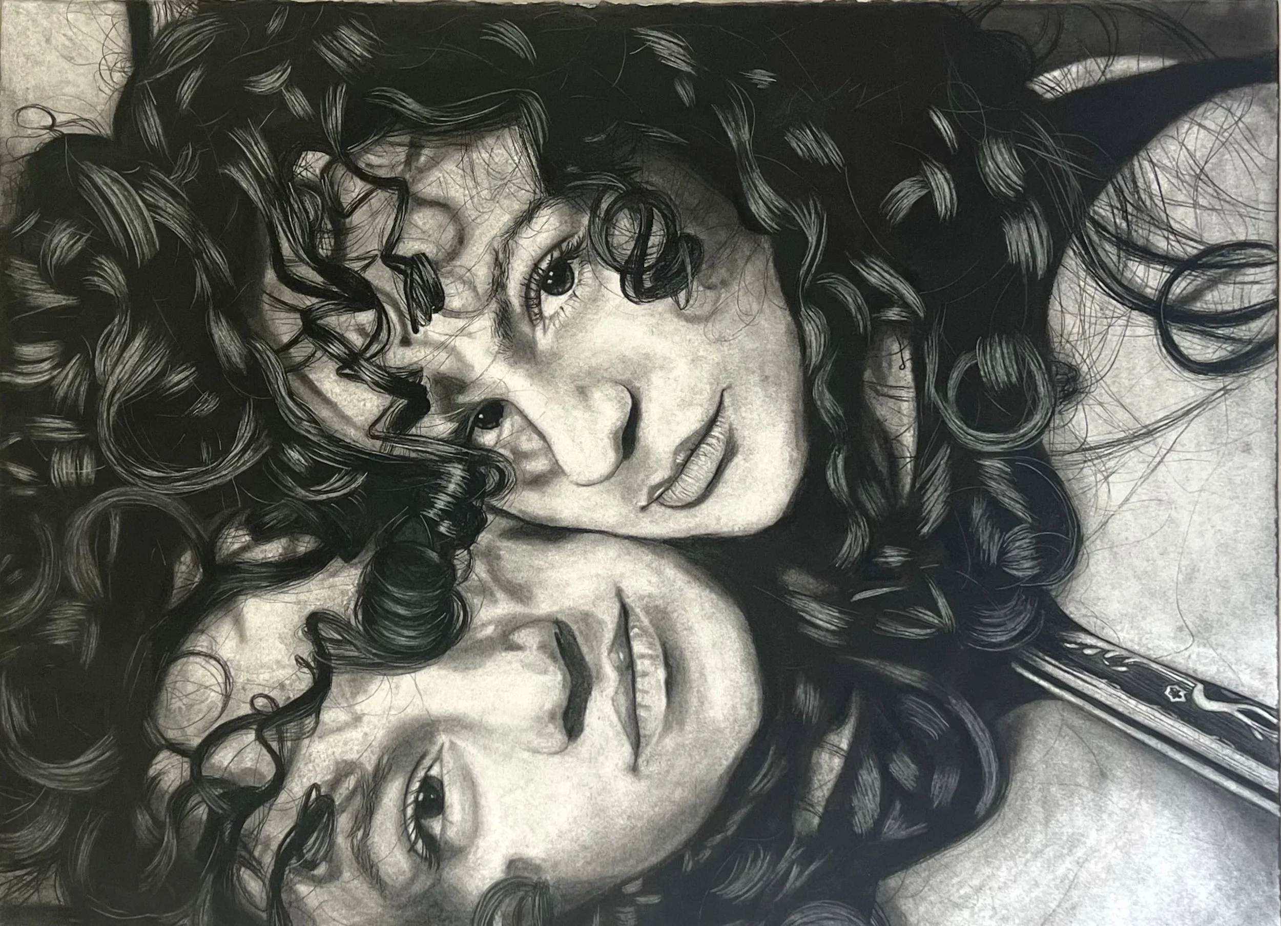 Rendered Reflection, Charcoal on paper, 22 x 30.