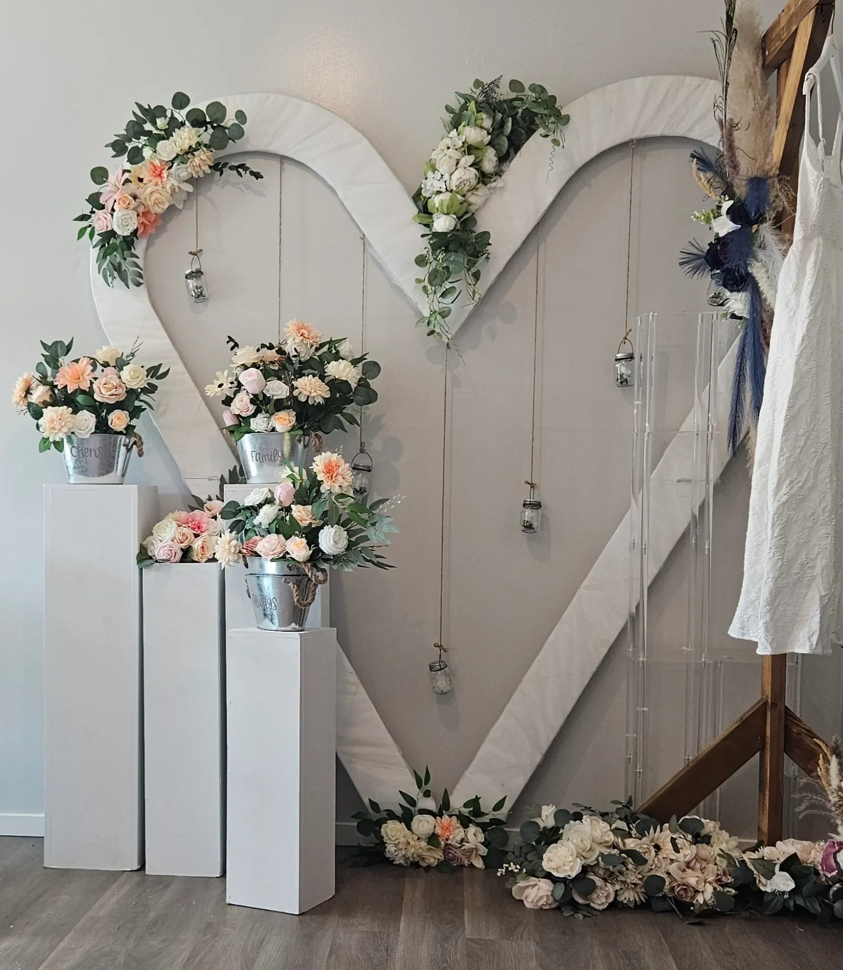 Floral Heart Backdrop with 4 Pillars