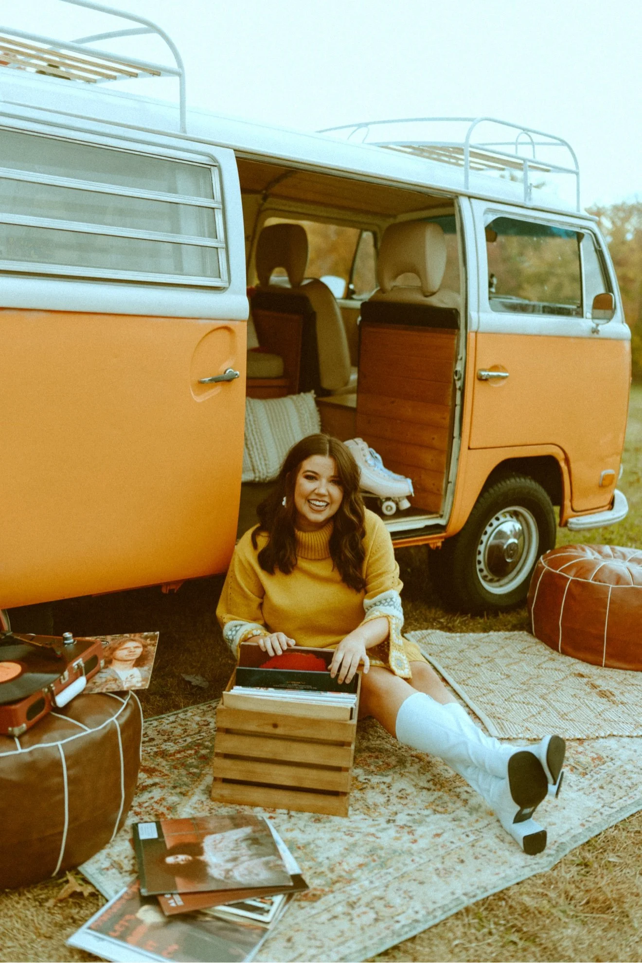 Bre, owner of Brooks and Co., with Nancy the orange 1970 VW bus, Knoxville TN