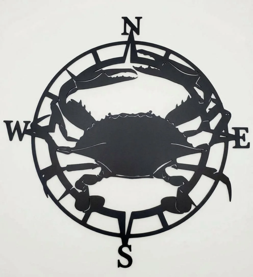 Compass and Crab Metal Sign