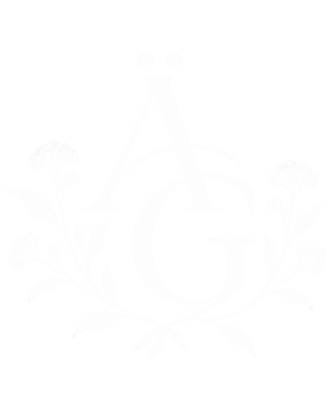 Illustration botanique stylisée avec une grande lettre A ornée de fleurs et de feuillage