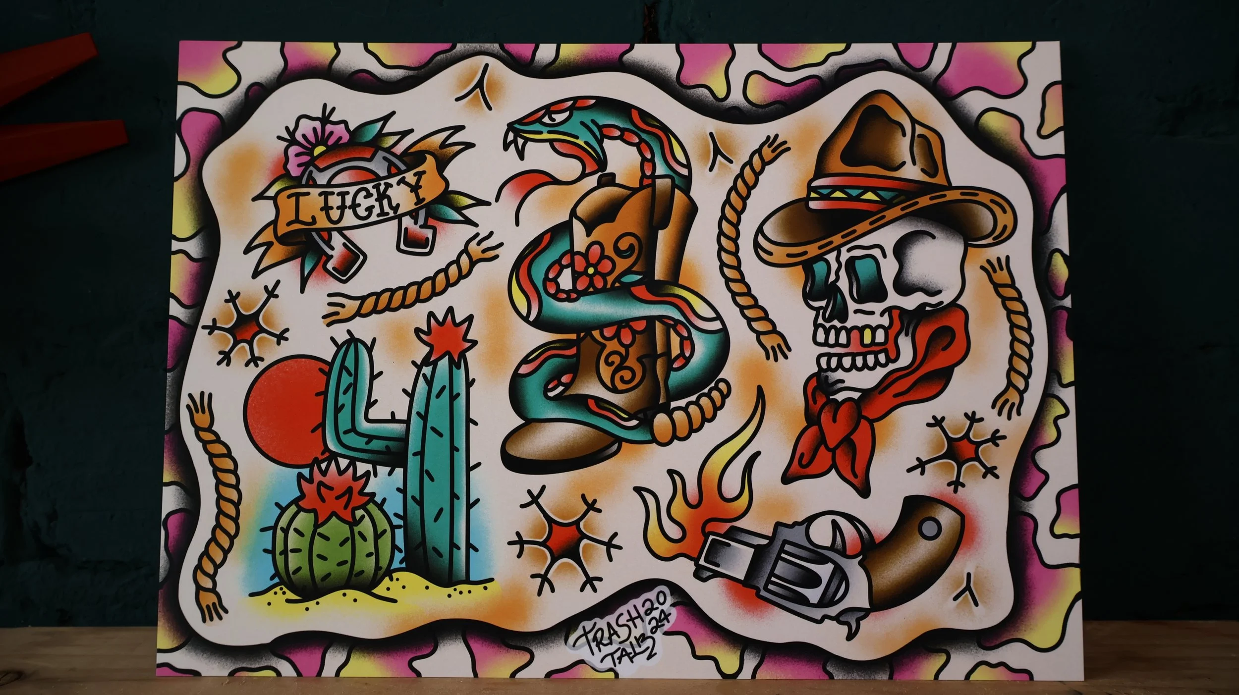 Cowboy/Western Tattoo Flash Print