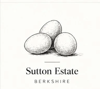 Sketch of three eggs with the text 'Sutton Estate Berkshire' below.