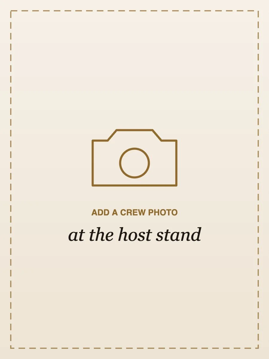 Minimalist placeholder graphic requesting a crew photo at the host stand