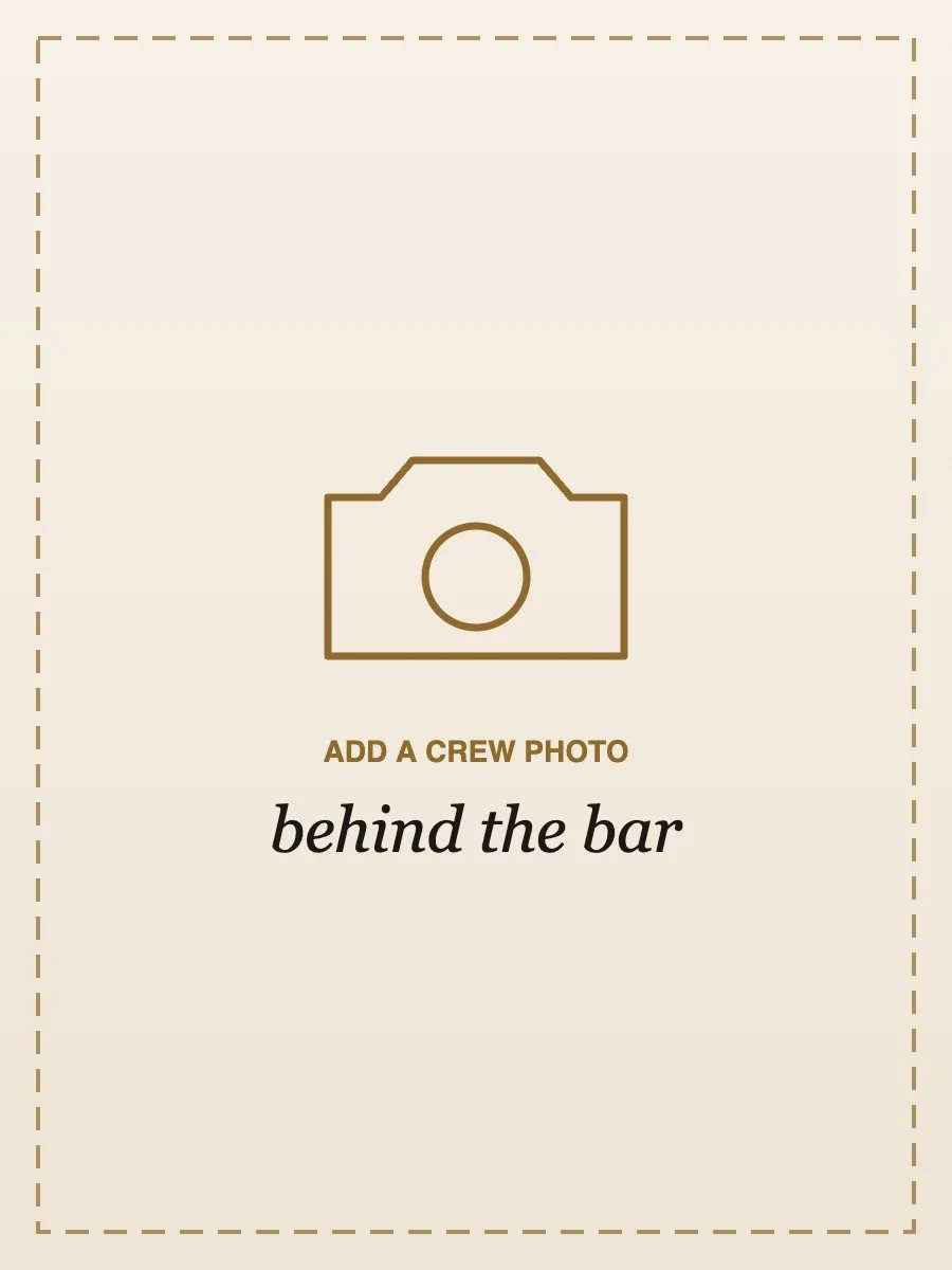 Vintage-style placeholder graphic with a camera icon and the text “Add a crew photo behind the bar.”