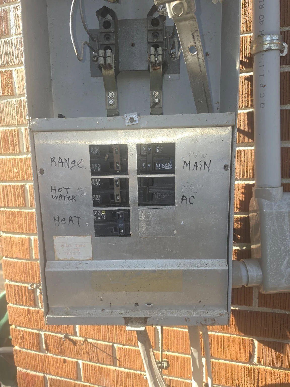 Electrical panel with cover removed during work in progress