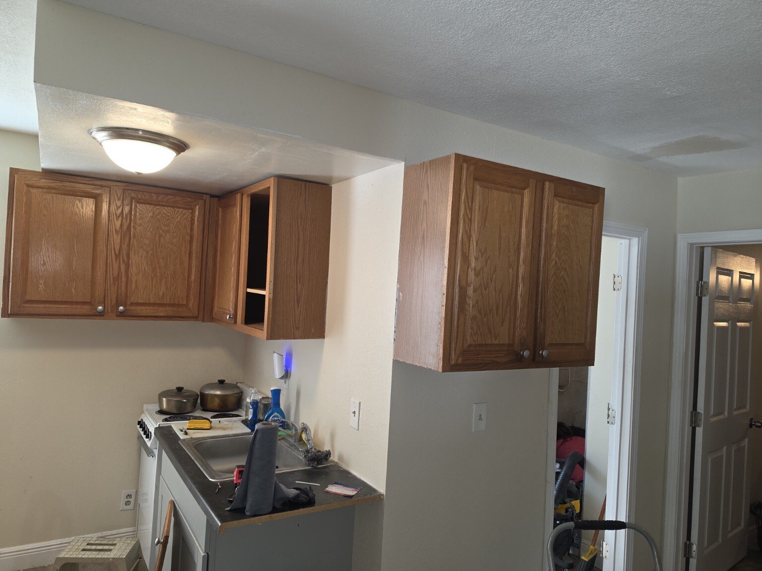 Kitchen cabinet installation in progress