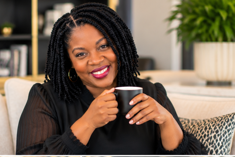 Nakisha Hicks smiling and holding a coffee mug.