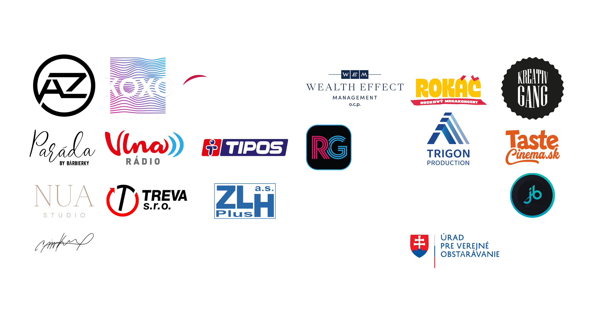 Collection of various company logos on a black background.