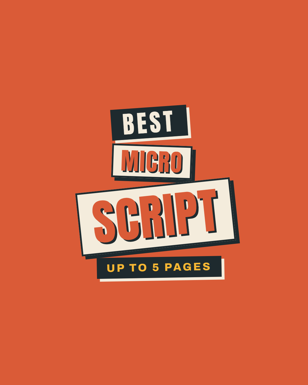A graphic with the text 'Best Micro Script Up To 5 Pages' in a modern, bold style on an orange background.