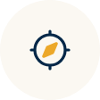 A compass with a navy blue arrow on a white background.