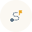 Animated graphic of a yellow flag on a pole with a trail of blue dots behind it, indicating motion.