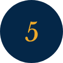 A dark blue circle with the number 5 in gold centered in it.