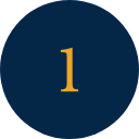 Number one inside a dark blue circle