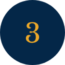 Number three inside a dark blue circle.