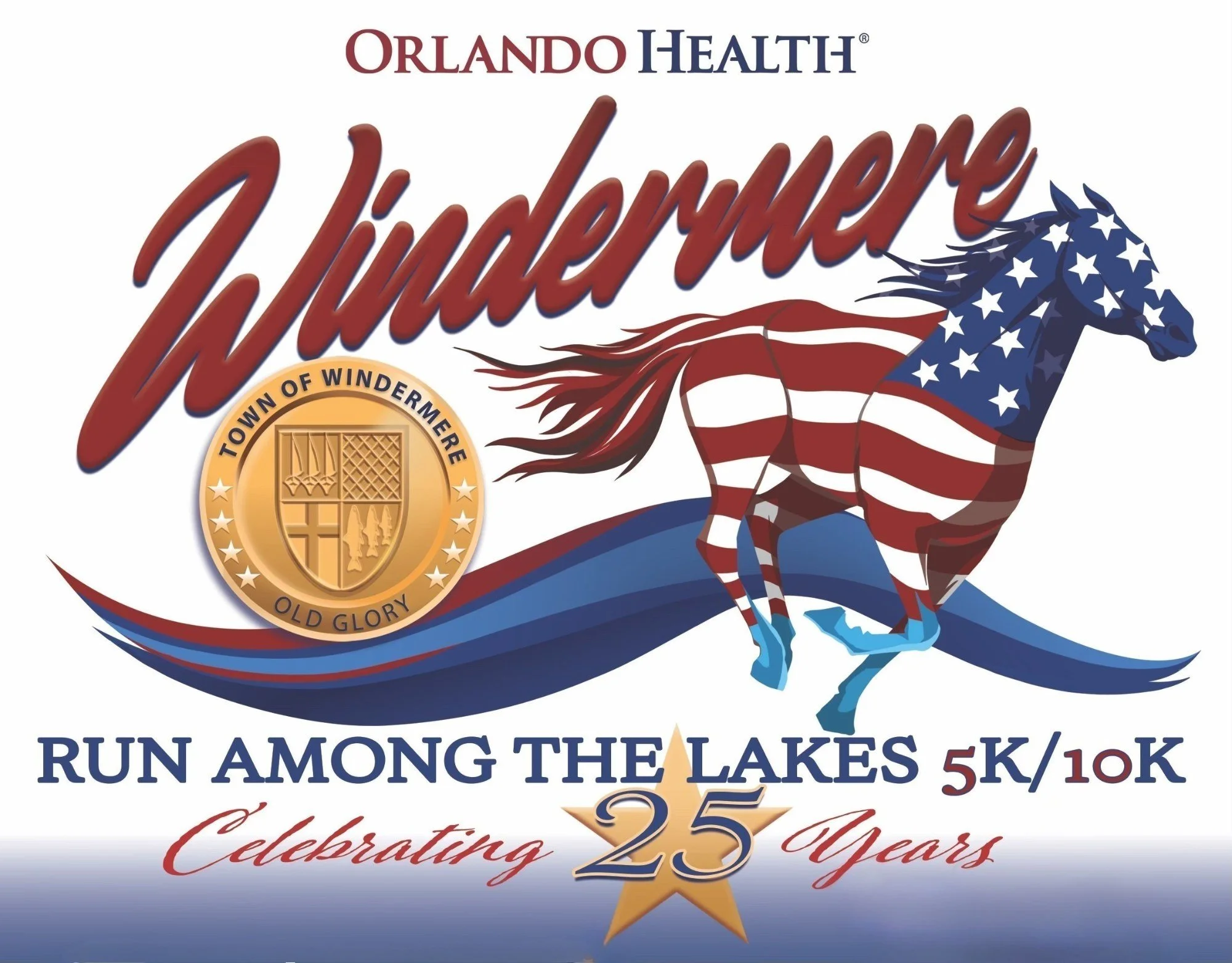 Orlando Health Town of Windermere Run Among the Lakes 25th anniversary 5K and 10K logo