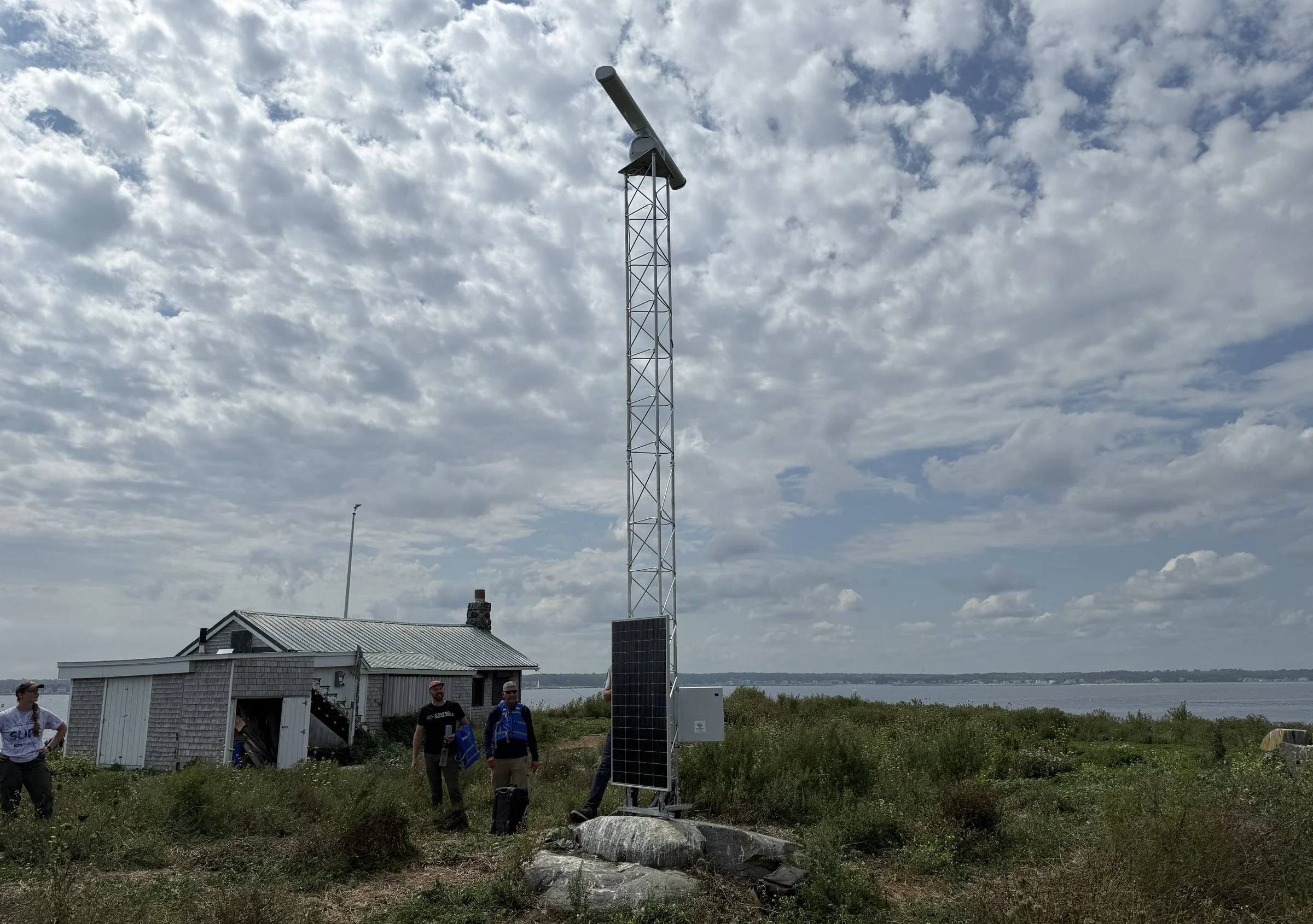 SeaSignal's wave radar on its tower on Ram Island in Saco Bay, Maine