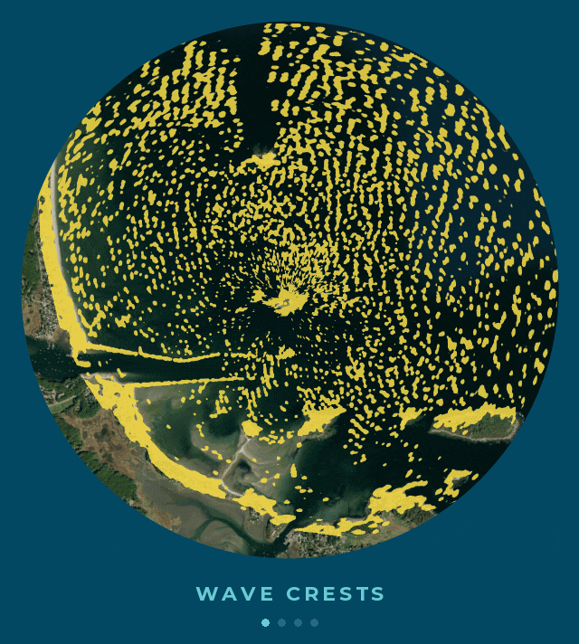 Animated radar maps of wave crests, wave directions, bathymetry and wave height from one shore-based SeaSignal radar