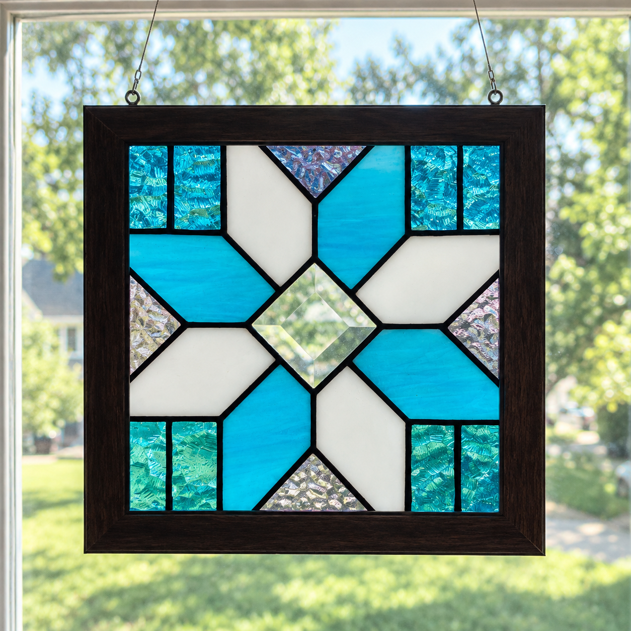 Blue & White Pinwheel Suncatcher